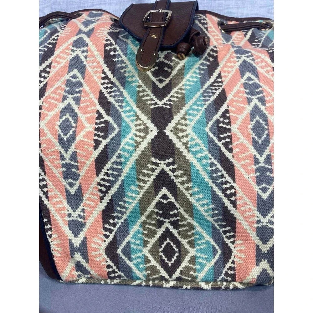 Unbranded Bucket‎ Bag Women Medium Multicolor Aztec Canvas Drawstring Backpack